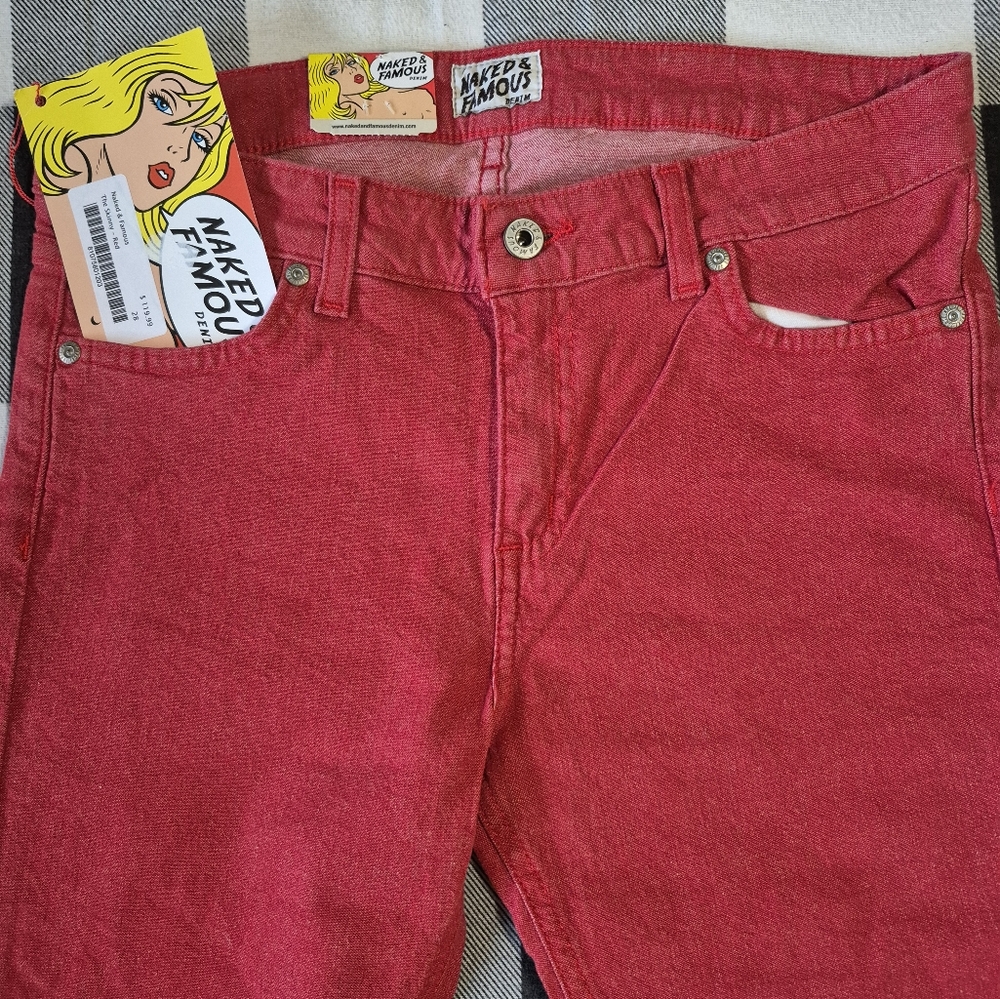 Naked & Famous Red Denim Jeans womans skinny 28